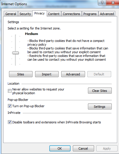 IE9Privacy settings